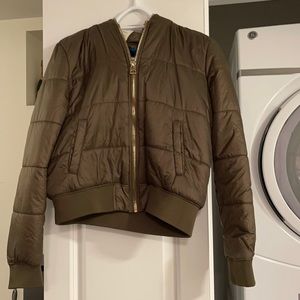 Forever 21 Green with gray hood large bomber jacket